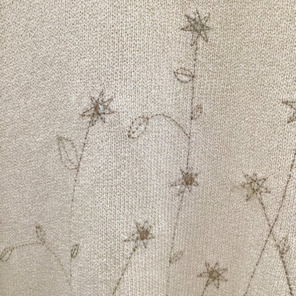 Vintage 1X Winter Flowers Sweater Embroidered Iridescent Sequin Ivory Gold L/S - Picture 12 of 13